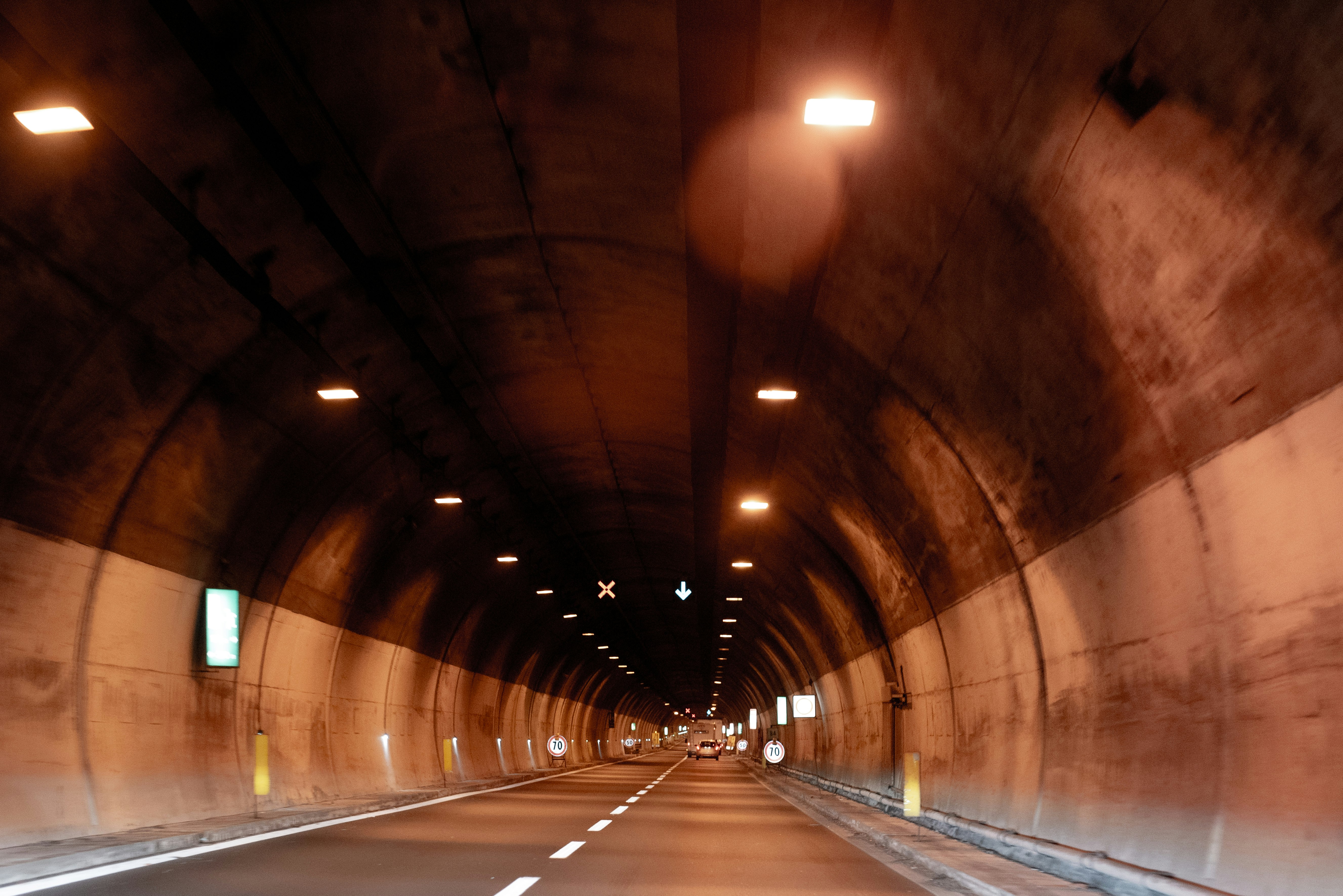 tunnel with light turned on during night time